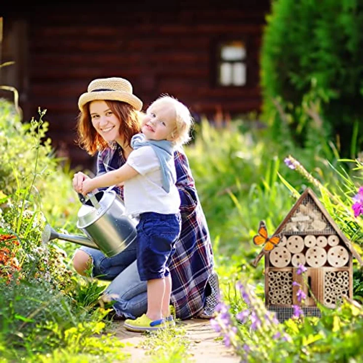 Relaxdays Insektenhotel 50 cm groß, Zum Aufhängen, Bienenhotel und Schmetterlingshaus, Geflämmtes Holz, natur – Bild 2