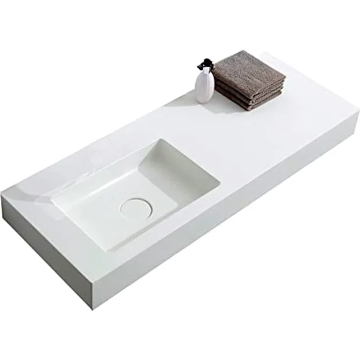 BERNSTEIN Wandwaschbecken BA8012 aus Mineralguss 121 x 45 x 12 cm Weiß matt - mit optionaler Metallkonsole