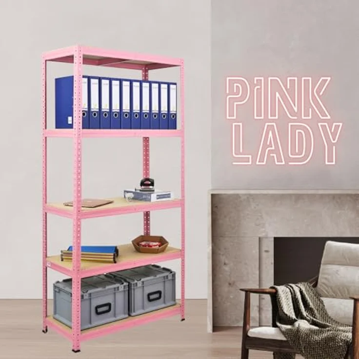 Proregal Schwerlastregal PINK LADY, 180 x 90 x 40 cm, Traglast 175 kg, 5 höhenverstellbare Böden, Rosa – Bild 3