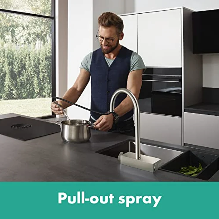 hansgrohe Aquno Select M81 Küchenarmatur, Einhebelmischer mit Ausziehbrause, 3jet Chrom, ComfortZone 170, Schwenkbereich 60°-150°, MagFit Halterung – Bild 5