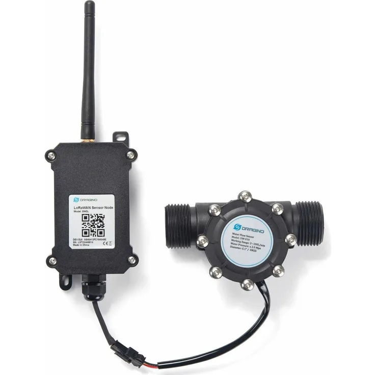 Dragino SW3L DN15 LoRaWAN Durchflusssensor 868MHz, Wasserflussmessung 2-100 l/min, Thermometer + Hygrometer, Schwarz