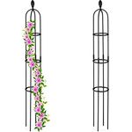 Relaxdays Rankhilfe Obelisk, 2er Set, 160x20 cm, Ranksäule für Kletterpflanzen, Metall, freistehend, Rosenturm, schwarz