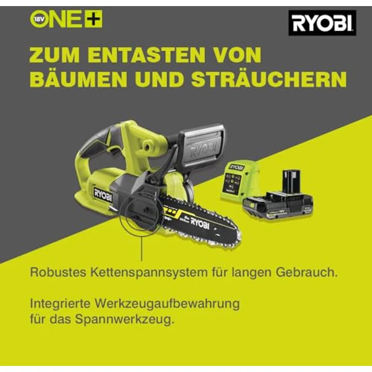 Ryobi Akku-Kettensäge 'ONE+ RY18CS20A-125', 20 cm Schwert, manuelles Kettenspannsystem, inklusive Akku und Ladegerät – Bild 2
