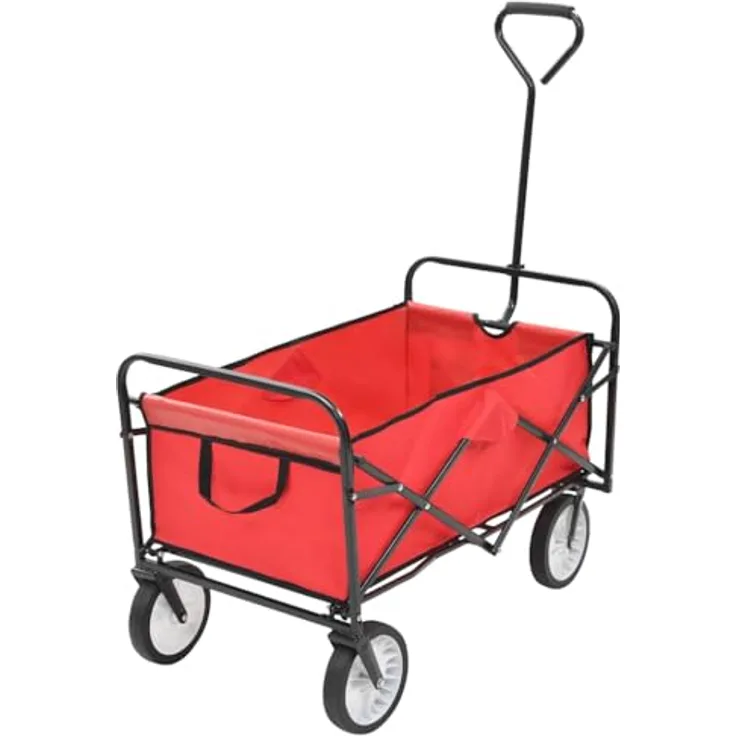 vidaXL Klappbarer Handwagen aus Stahl, 75 kg Tragkraft, rot, faltbar mit 360° drehbaren Vorderrädern