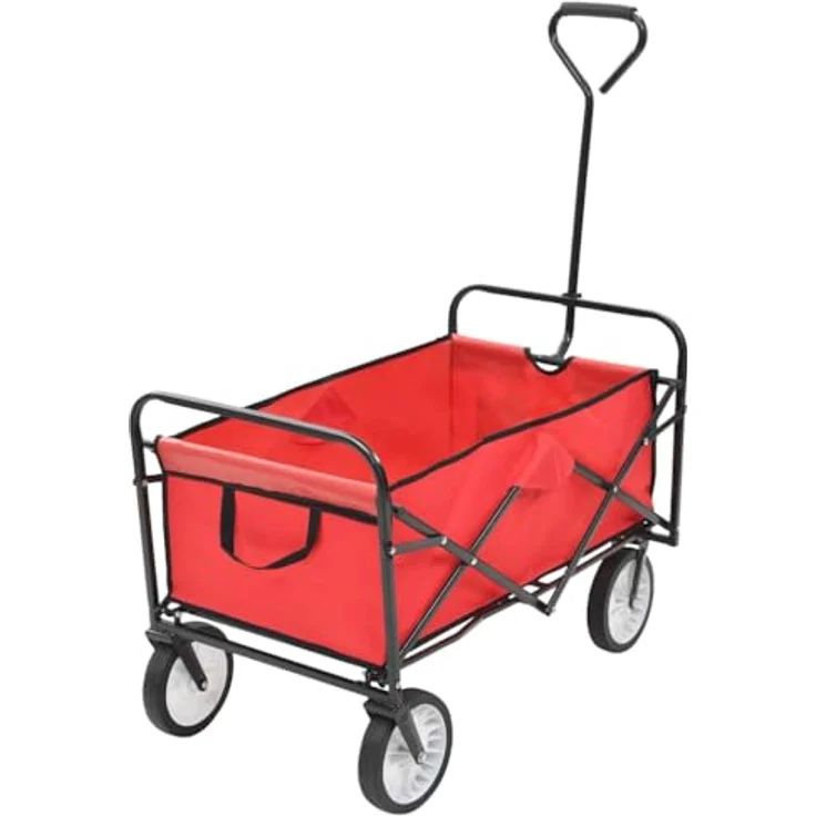 vidaXL Klappbarer Handwagen aus Stahl, 75 kg Tragkraft, rot, faltbar mit 360° drehbaren Vorderrädern – Bild 1
