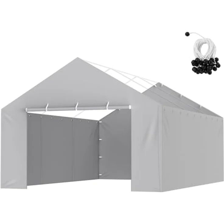 VEVOR Carport-Garagenzelt Seitenwand 6000 x 3950 x 1950 mm, strapazierfähig, wasserdicht und UV-geschützt, grau – Bild 1