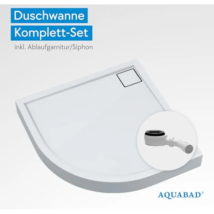 Aquabad® Duschwanne Komplettset FINCA, Viertelkreis, Acryl, 80x80 cm, inklusive Ablaufgarnitur – Bild 2