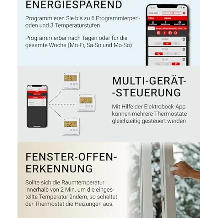 ELEKTROBOCK PT14-P WiFi, Smart WLAN Raumthermostat 230V mit Heizungssteuerung per App, 16 A für elektrische Heizungen, einstellbare Wochenprogramme, Weiß – Bild 4
