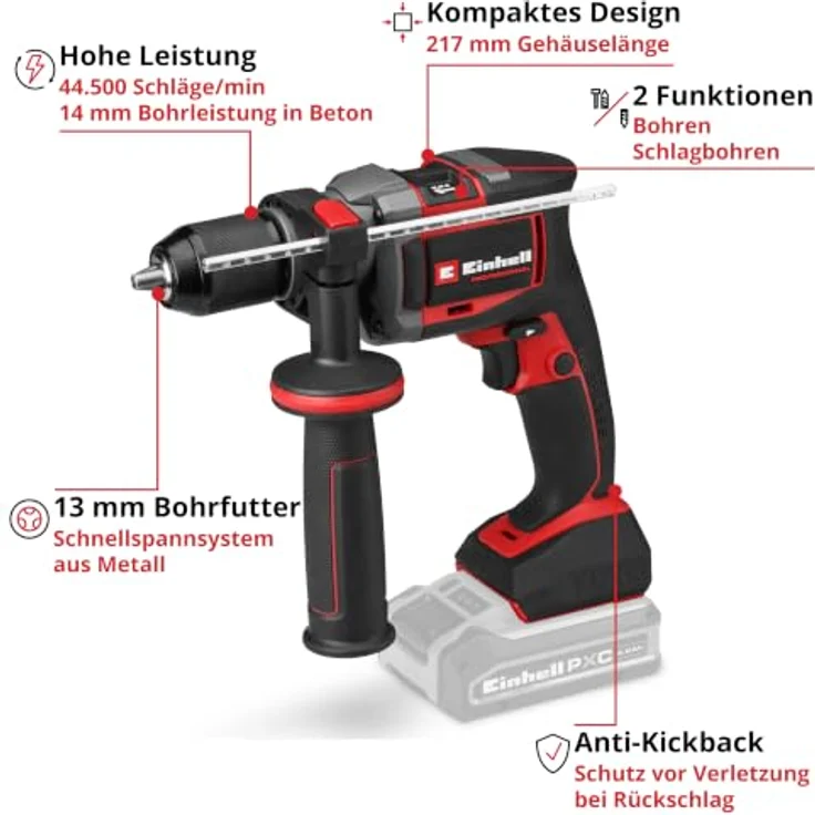 Einhell Professional TP-ID 18-C Li BL - Solo Akku-Schlagbohrmaschine mit bürstenlosem Motor, 44.500 Schlägen/min und 13-mm-Schnellspannfutter – Bild 3