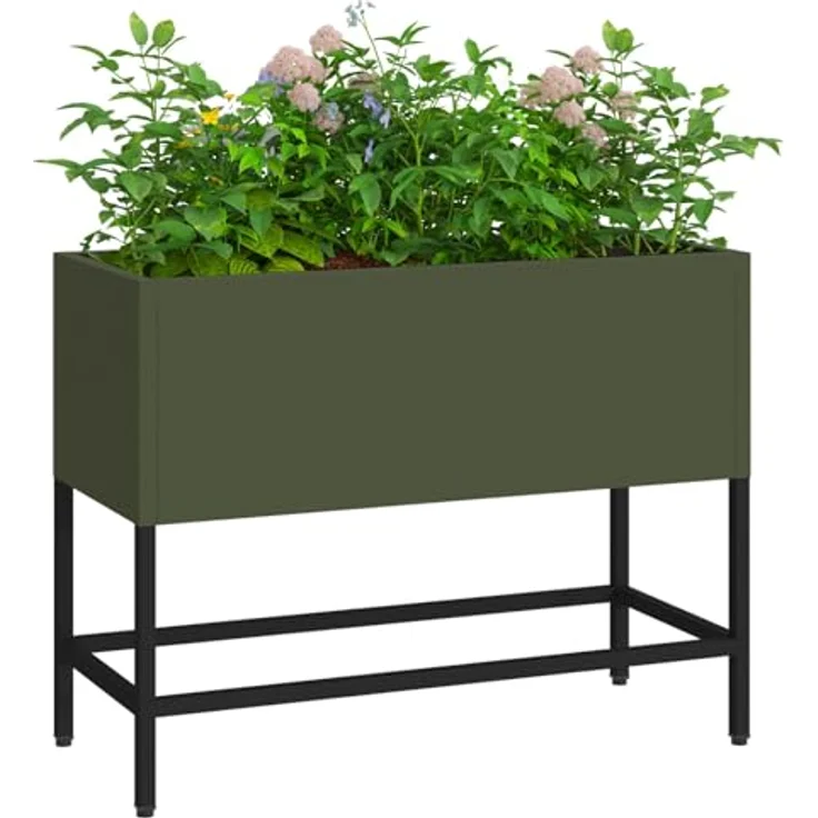 vidaXL Hochbeet 60x26x45 cm, olivgrüner Stahl, wetterfest, modernes Design für Balkon und Garten – Bild 3