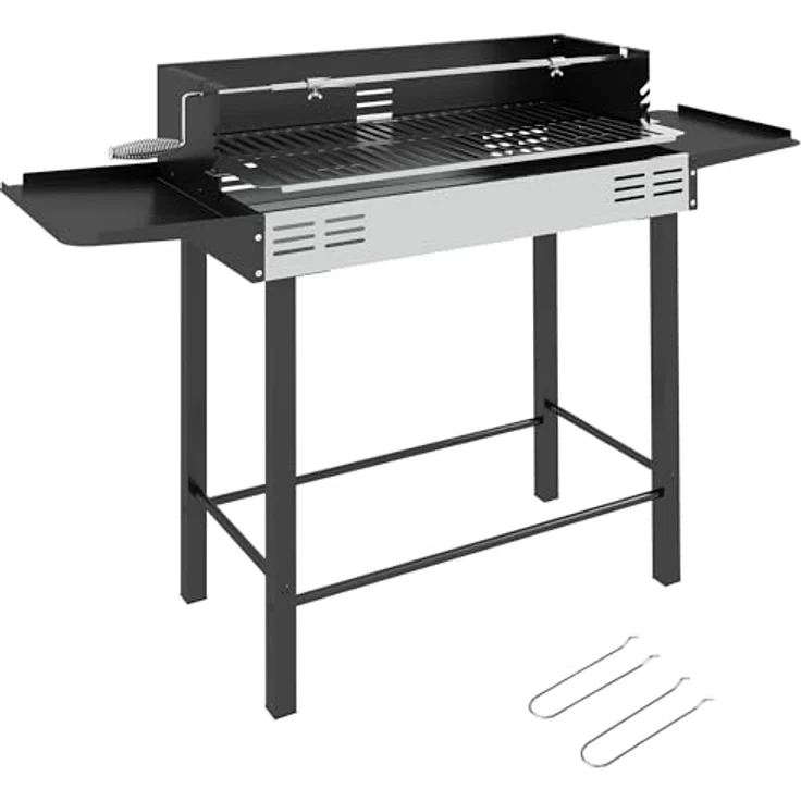 Outsunny Holzkohlegrill Campinggrill mit Grillrost und Rotisserie-Kit klappbar faltbar Camping Garten BBQ Rostfreier Stahl+Metall Schwarz 118 x 32 x 90 cm – Bild 1