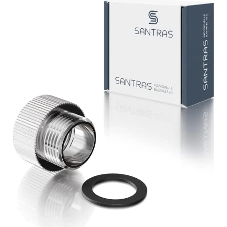 SANTRAS® Reduzierstück inkl. Wasserspar Set 3/4 Zoll Innengewinde auf 1/2 Zoll Außengewinde in Chrom – Verchromter Adapter zur Reduzierung auf 1/2 Zoll für Brauseschläuche aus hochwertigem Messing – Bild 1