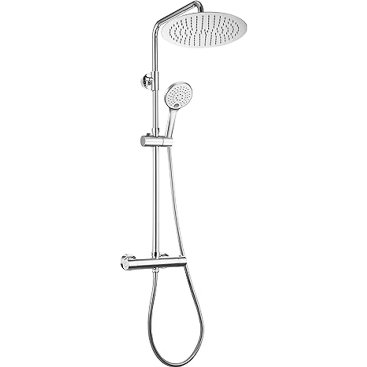 JOHO Duschset Edelstahl mit Thermostat Duscharmatur, Regendusche D25cm, 3 Strahlarten Handbrause, chrom – Bild 1
