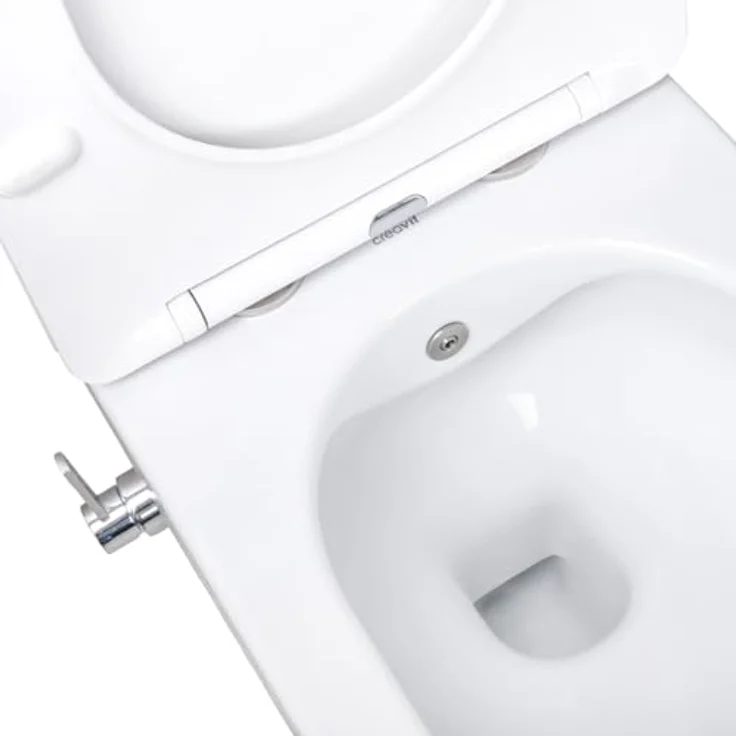 Creavit RIMOFF Wand WC Weiß - spülrandlos mit Absenkautomatik und Edelstahl-Bidet-Düse mit Kaltwasserhebel – Bild 5