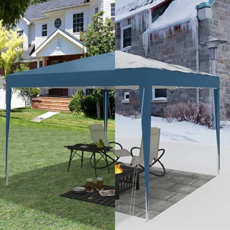 WOLTU Pavillon Pop-Up wasserdichter Faltpavillon Sonnenschutz Event Pavillon Gartenpavillon auf Terrasse Camping Festival Pagodenzelt aus Oxford Metallrahmen 3 x 3 m Blau PVL0002bl – Bild 4