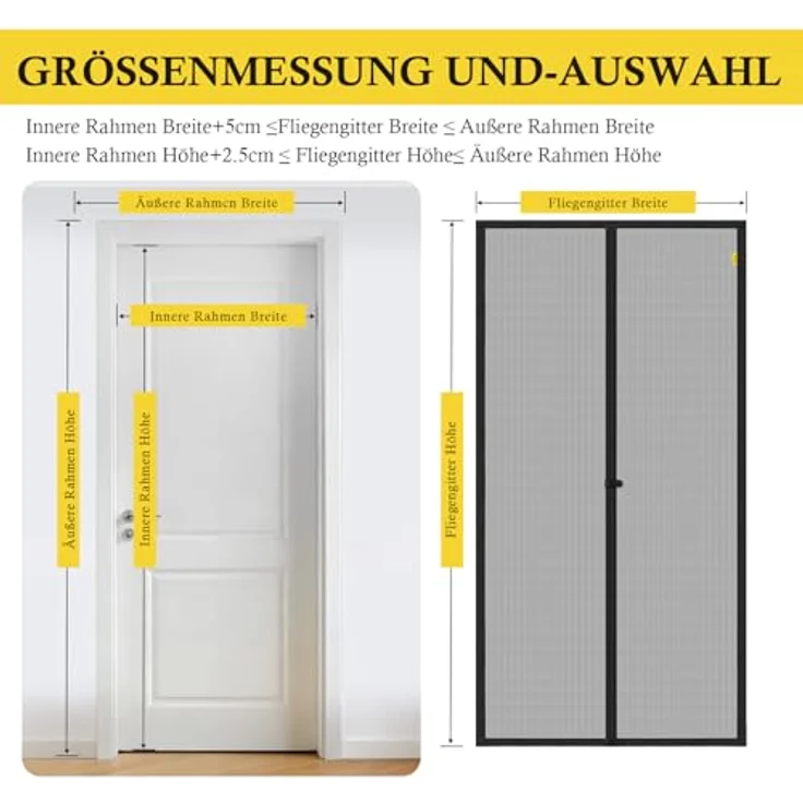 fowong Fliegengitter Balkontür Magnet, 170x240cm, Nanogitter mit 10x Reißfestigkeit, winddicht, geruchlos, schwarz – Bild 2