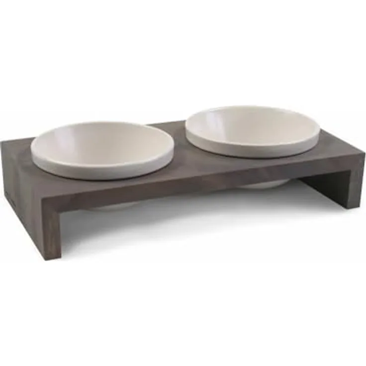 Wolters Futterstation Gohan für Hunde (1 l), Futternapf in nachhaltigem Holzgestell, erhöht für komfortable Fressposition, Keramiknäpfe, blau