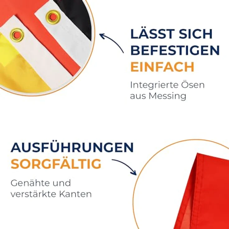 AZ FLAG Flagge Deutschland, 150 x 90 cm, aus 100% Polyester mit verstärkten Ecken und Doppelnaht, mit 2 Metallösen zur Aufhängung – Bild 4