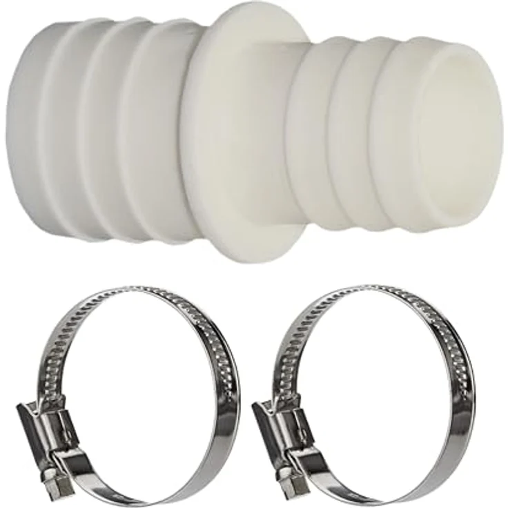 HAF 4x Schlauchverbinder 32mm x 38mm | Schlauchtülle x Schlauchtülle | Inkl. 8 Edelstahl-Schellen | UV-beständig für Pool- und Teichbau, Weiß – Bild 2
