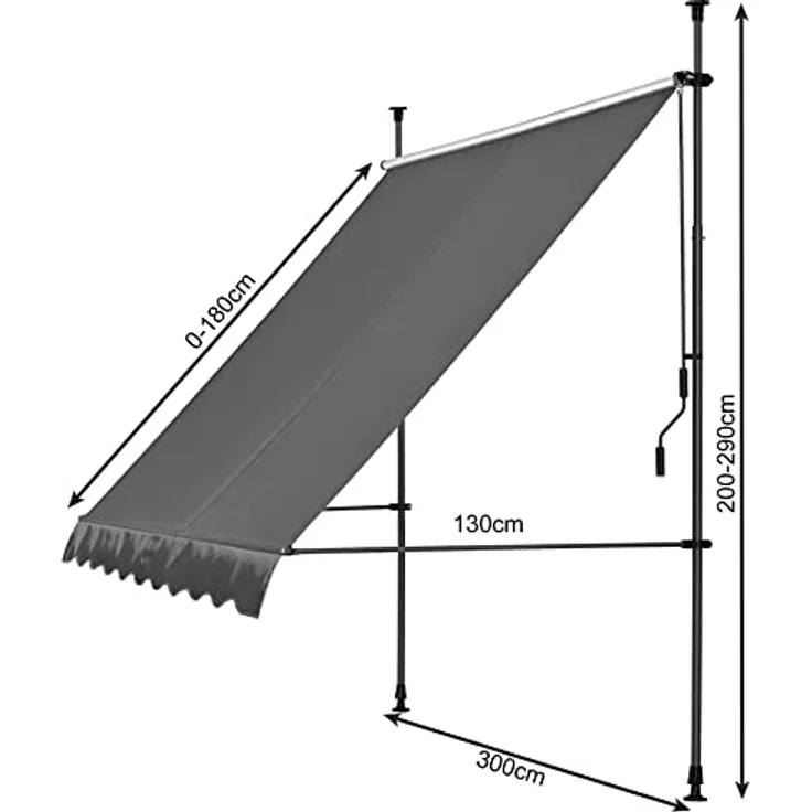 QUICK STAR Klemmmarkise 300 x130cm Grau Balkonmarkise Sonnenschutz Terrassenüberdachung Höhenverstellbar von 200-290cm Markise Balkon ohne Bohren – Bild 2
