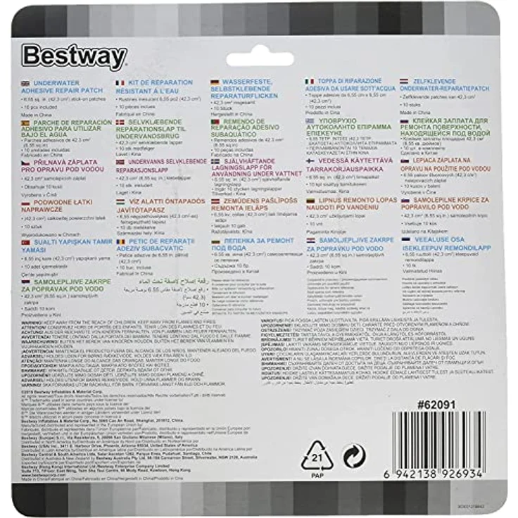 Bestway Wasserfeste Selbstklebende Reparaturflicken, 6,5 x 6,5 cm, 20 Stück, Blau für Pools und Luftmatratzen – Bild 6