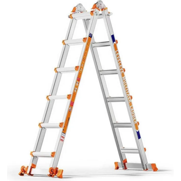 LuxusKollektion Vielzweckleiter, Mehrzweckleiter 6 Stufen Teleskopleiter bis 6m, 150kg Tragkraft, rutschfeste Stufen, Aluminium mit Rollen