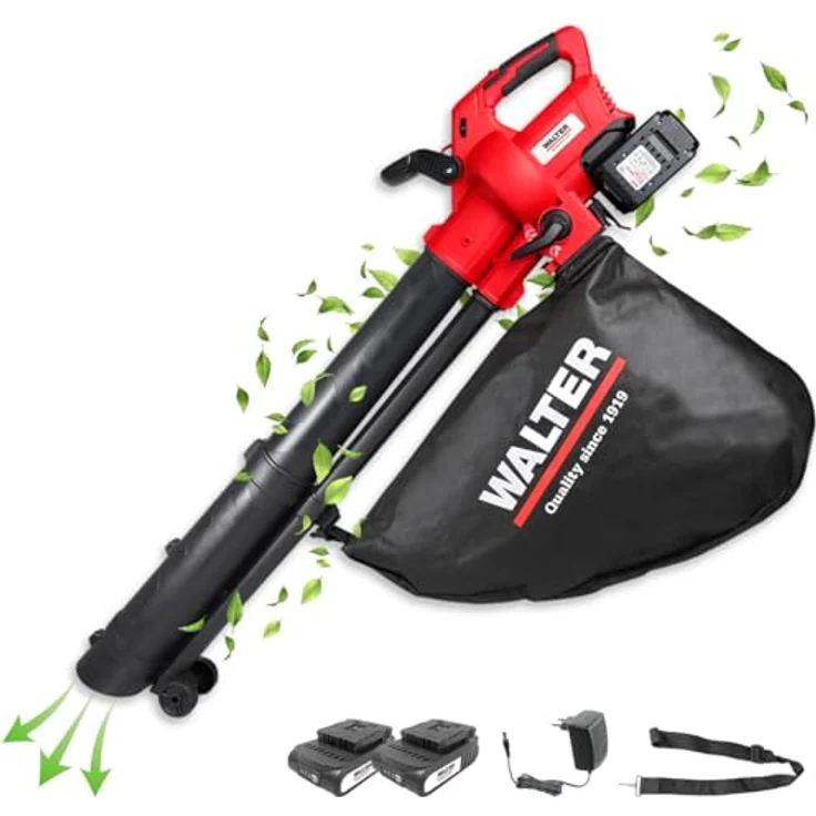 WALTER Professional Li-Ion Akku-Laubbläser und Laubsauger 40V, Blasgeschwindigkeit 160-210 km/h, 10,3 m³/min Einsaugvolumen, 45 l Laubsackkapazität, 3,4 kg, inkl. Tragegurt – Bild 1