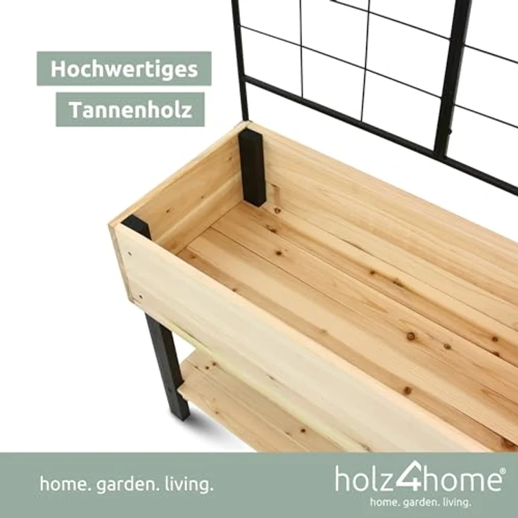 holz4home Hochbeet mit Rankgitter aus Metall I Pflanzkasten mit Spalier inkl. Einlegevlies & Gartenhandschuhe I Modernes Design I Tannenholz in natur – Bild 3