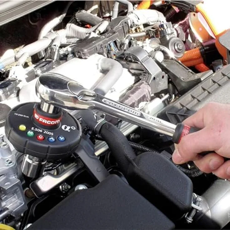 Facom E.506 Drehmomentschlüssel, Drehmomentadapter 1/2", 10-200 Nm, LED-Digitalanzeige, akustisches Signal, 50 Speicherplätze, Kunststoffkasten – Bild 3