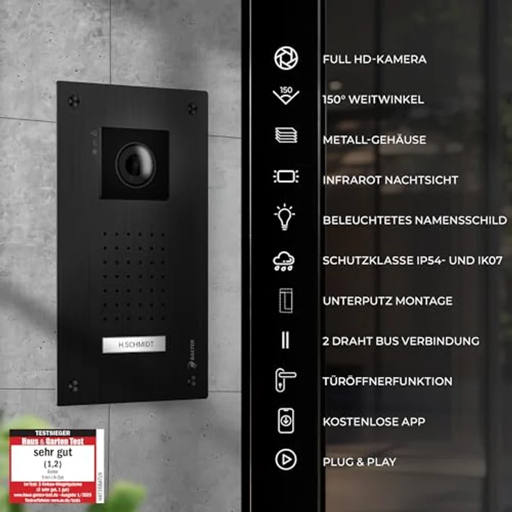 Balter ENTRI-L-SET-BLACK, Video-Türsprechanlage mit HD-Video, 7 Zoll Touchscreen, Unterputz, schwarz – Bild 2