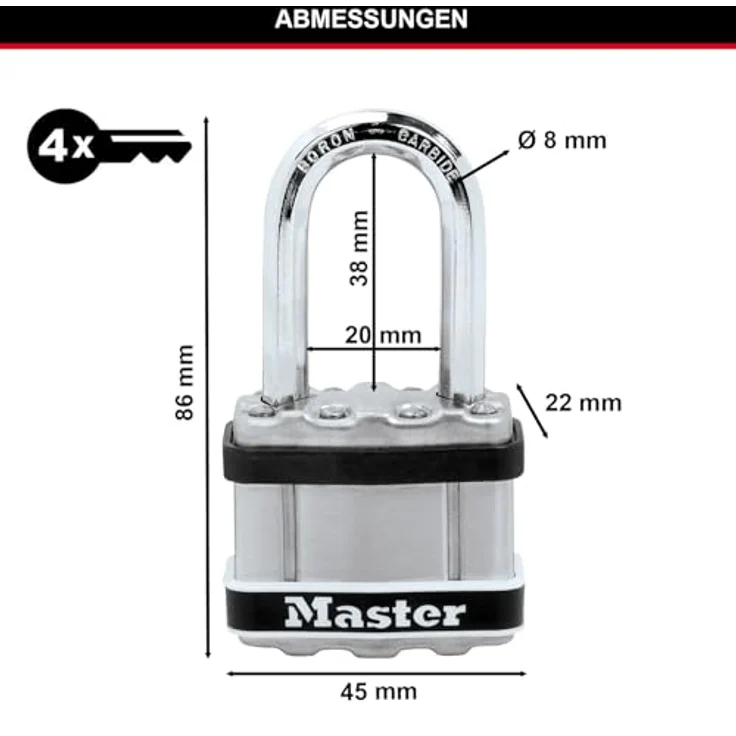 Master Lock Hochleistungs-Vorhängeschloss [Stahl, Gehäuseabdeckung aus Edelstahl] M1EURDLFSTS Sichere Boote und Tore bei Bootsanwendungen, silber – Bild 5