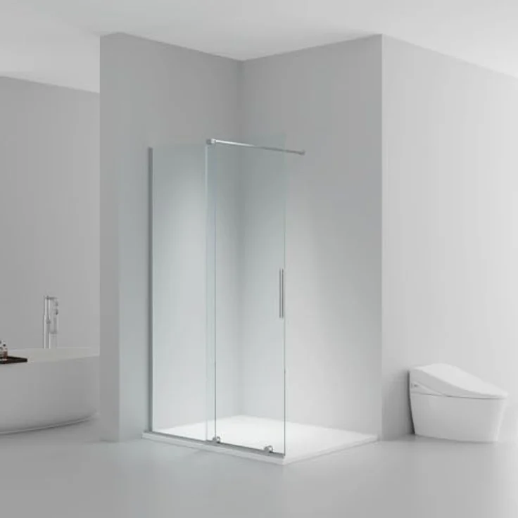 Belvit Walk-in-Dusche mit Schiebetür 120x200 cm, 8 mm Sicherheitsglas, Schwarz oder Chrom, mit Anti Kalk Beschichtung und Softclose-Funktion, beidseitig montierbar – Bild 1