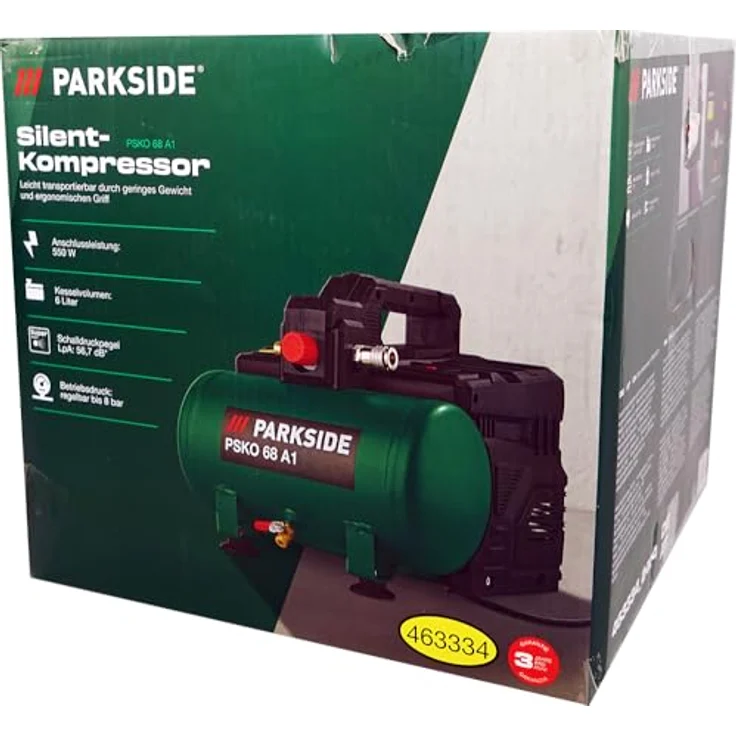 PARKSIDE® Silent Kompressor PSKO 68, tragbar 550W, 6-Liter-Kessel, stufenlos regelbar bis 8 bar, leise mit 56,7 dB + HEADNMORE® Schlüsselanhänger im HEADNMORE® Bundle – Bild 2