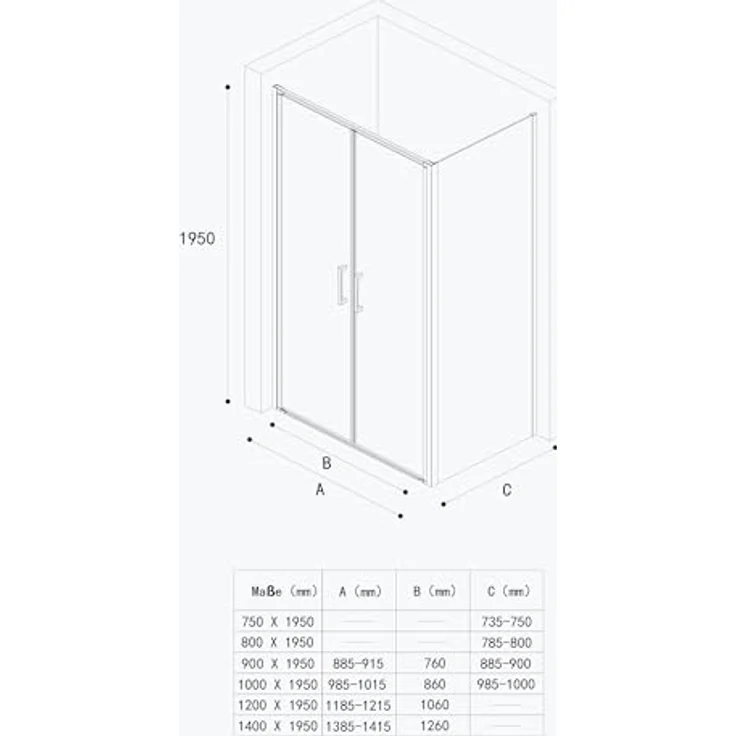 doporro Eckdusche Duschkabine Rav66 Rechts-oder Linkseinstieg Sicherheitsglas, BxT: 90x75 cm, Einscheibensicherheitsglas, Klarglas – Bild 7