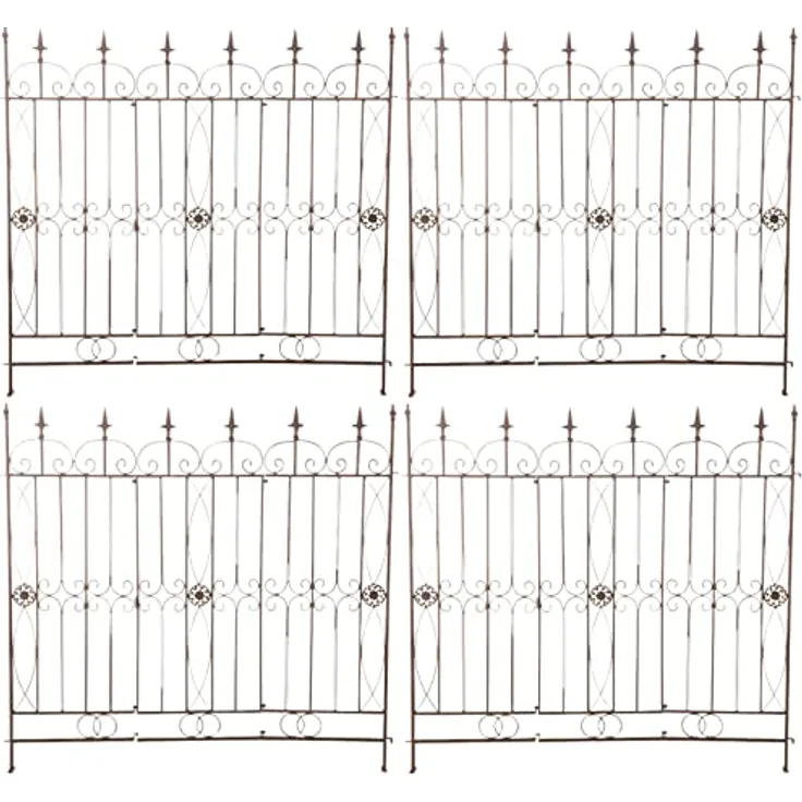 CLP 4er Set Eisen-Gartenzäune Mangold I Individuelle erweiterbare Rankzäune I Rankgitter im Landhausstil, Farbe:antik braun