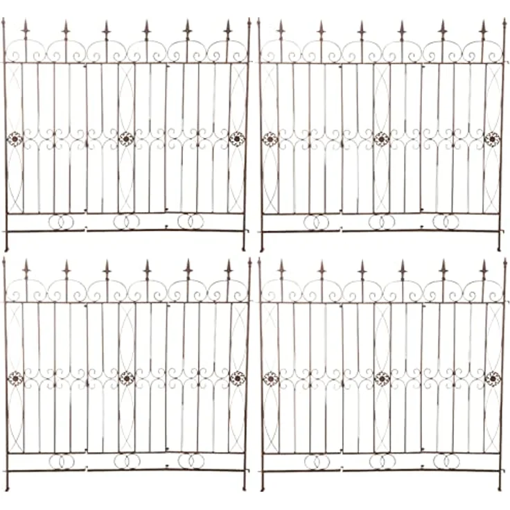 CLP 4er Set Eisen-Gartenzäune Mangold I Individuelle erweiterbare Rankzäune I Rankgitter im Landhausstil, Farbe:antik braun – Bild 1