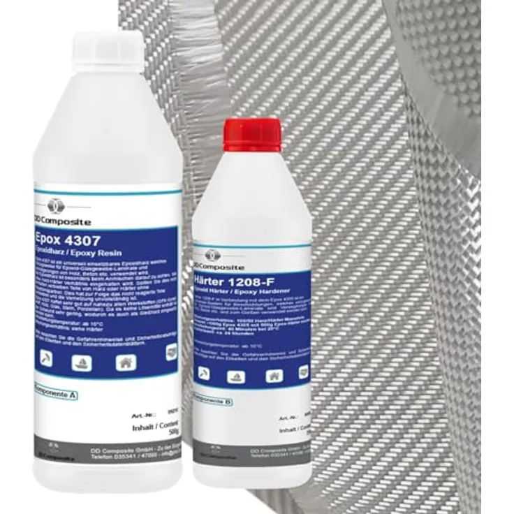 DD Composite Epoxidharz 750g mit Härter + 1m² Glasfilamentgewebe 390g/m² Köper, lösungsmittelfrei und chemikalienbeständig