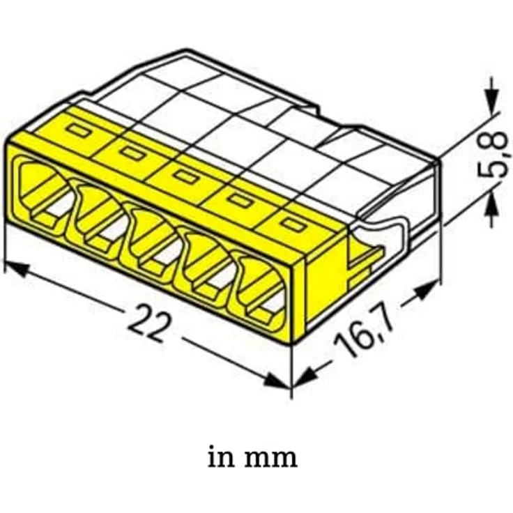 WAGO 2273-205 Dosenklemme flexibel, starr 0.5-2.5mm², Polzahl 5, 20 Stück, transparent, gelb – Bild 2