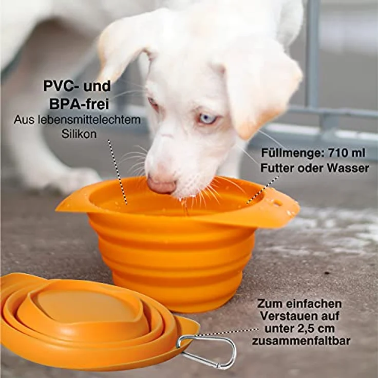 Kurgo Zusammenfaltbarer Hundenapf, BPA-freies Silikon, 700 ml, für Futter und Wasser, Orange – Bild 3