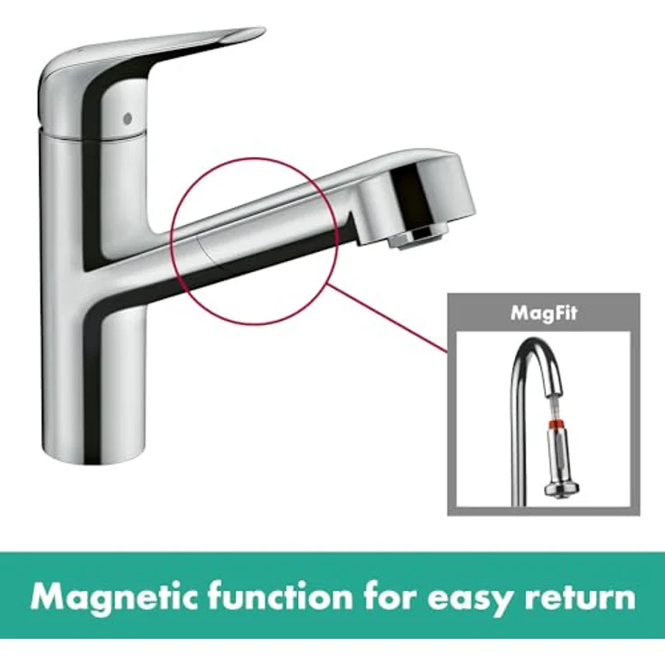 Hansgrohe Focus M42 Einhebel-Küchenmischer 150 1jet mit Ausziehauslauf, Chrom, Schwenkbereich 120°, MagFit Halterung, Quick-Connect Schlauch – Bild 4