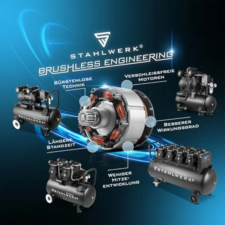 STAHLWERK Kompressor ST-110 Pro, Druckluftset mit 10 bar Maximaldruck, 210 l/min Durchfluss, 10 l Kesselinhalt, inkl. digitaler Reifenfüllpistole und PU-Druckluftschlauch – Bild 9
