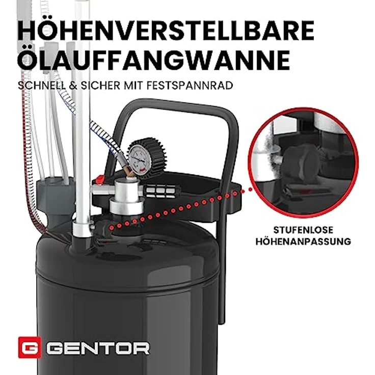 GENTOR Ölauffangwagen 80L, Ölabsaugpumpe mit höhenverstellbarer Wanne und Öl-Absaugsonden – Bild 4