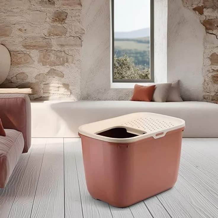 Savic Katzentoilette Hop In, urlaubsfreundlicher Einstieg oben, farbe champagne-rose/terrakotta, für große Katzenrassen geeignet – Bild 4