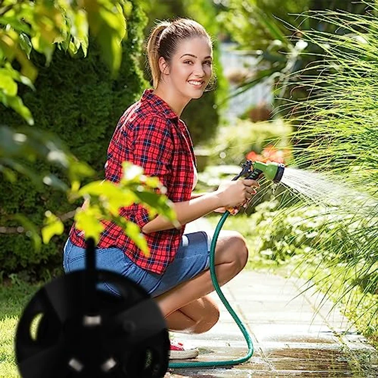 Relaxdays Schlauchtrommel, manuelle Schlauchaufroller für 30 m 1/2" Schlauch, stabiler Stahl-Kunststoff Mix, HBT: 38 x 42 x 31 cm, schwarz-grau – Bild 3