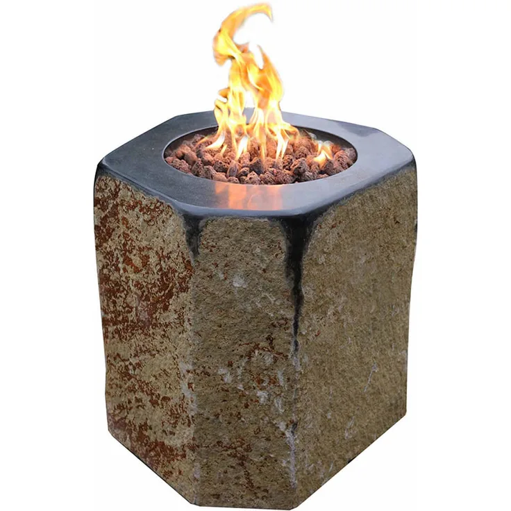 Elementi Feuerstelle Derby, Dunkelbraun, Basalt Naturstein, 60x60x60 cm, inklusive Lavasteine und Wetterschutzhaube