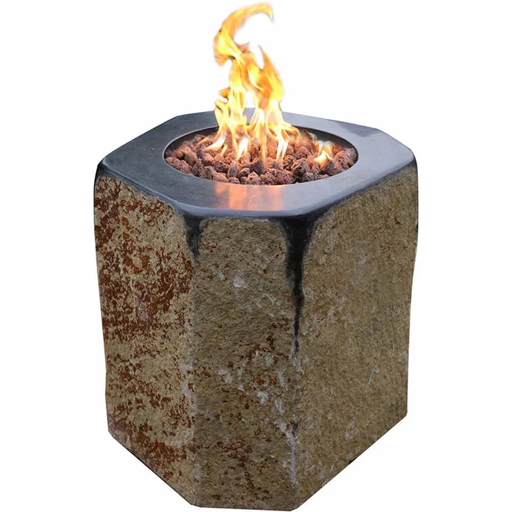 Elementi Feuerstelle Derby, Dunkelbraun, Basalt Naturstein, 60x60x60 cm, inklusive Lavasteine und Wetterschutzhaube