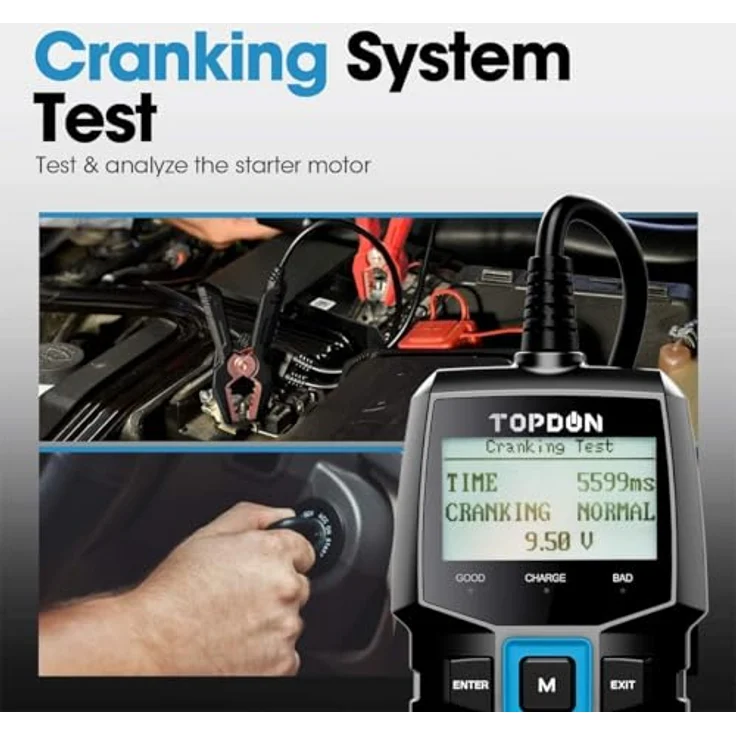 TOPDON Autobatterie Tester BT100, BatterieTester KFZ 12V mit 100-2000 CCA Batterietest, Schwarz - Schnell, Präzise und Kompakt – Bild 5