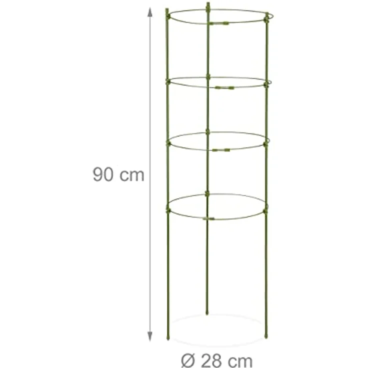 Relaxdays Rankhilfe, 5er Set, 4 Ringe, HxD: 90 x 28 cm, Blumen & Nutzpflanzen, Metall & Kunststoff, Pflanzenstütze, grün – Bild 4