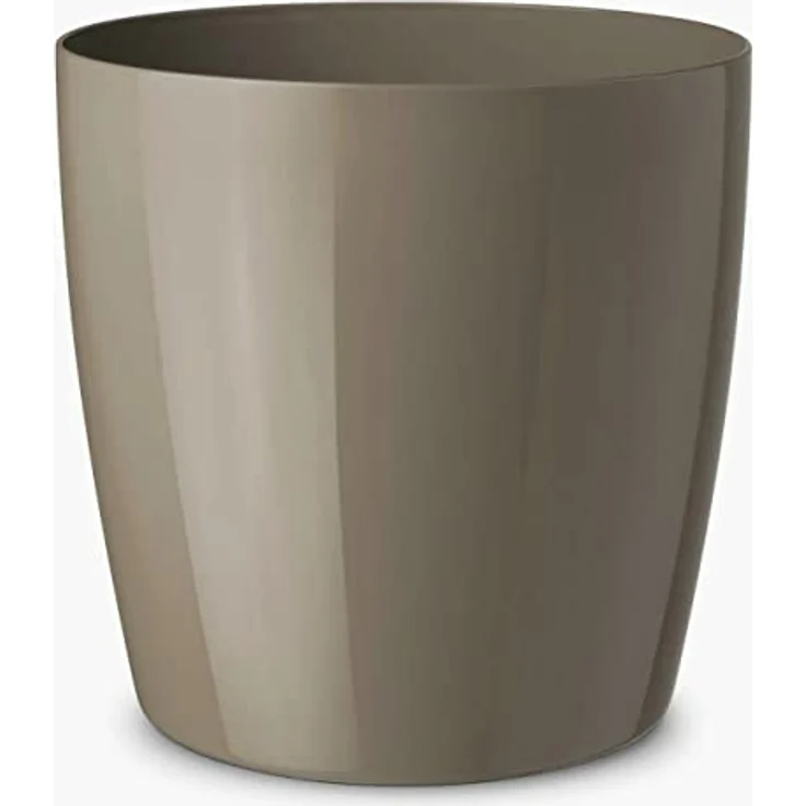 Floralo Teramo Übertopf 25cm Durchmesser x 24cm hoch taupe, glänzend, in den Boden eingelassene Rollen, hellbraun