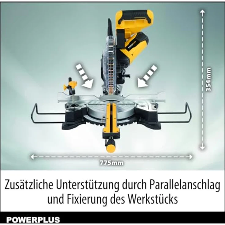 POWERPLUS elektrische Kapp und Gehrungssäge POWX075720DB - 1600W, 210mm Ø Sägeblatt, mit Gehrungsschnitte und integriertem Laser – Bild 5